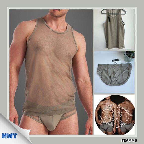 Teamm8 - Score Sheer Tank and Brief Set - Army (M) - PRICE FIRM - Picture 1 of 11